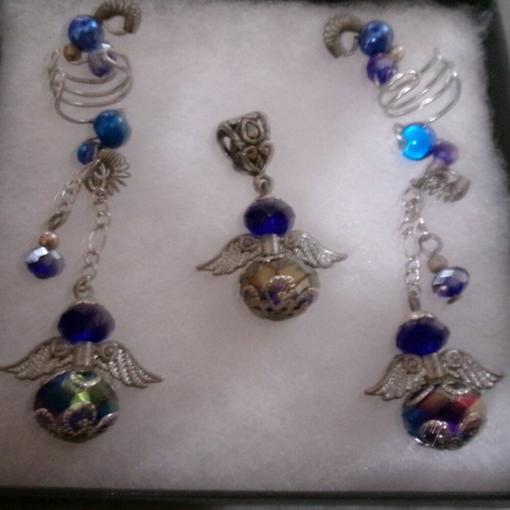 Vintage Hand Crafted Angel Ear Cuffs and Matching Pendant